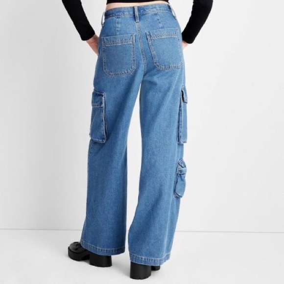 High-Rise Wide Leg Denim Cargo Pants - Picture 2 of 2